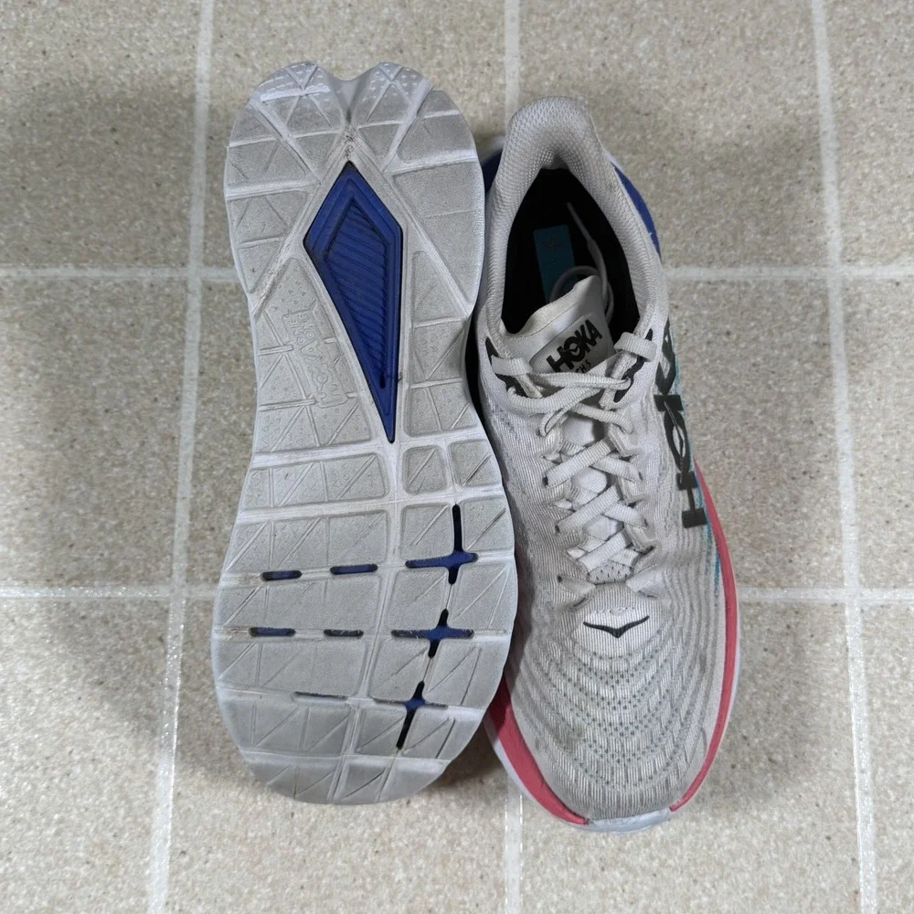Hoka Shoes Men's Size 9D White Blue Pink Mach 5 1127893 WSBB Running Shoes